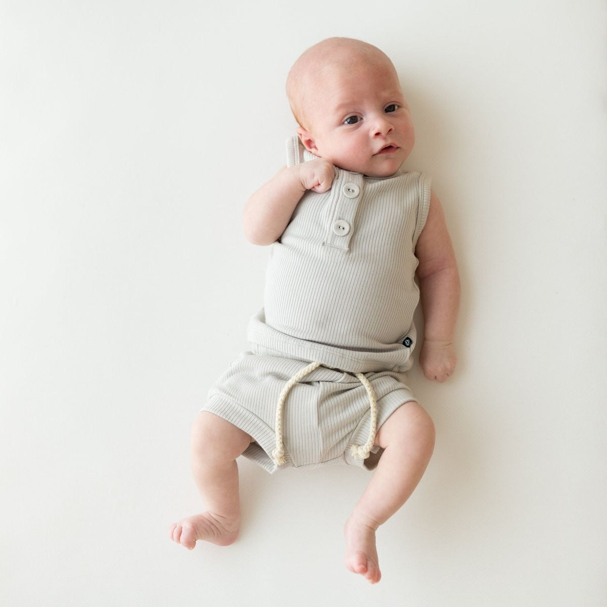 Kyte Baby Ribbed Henley Tank Set in Oat