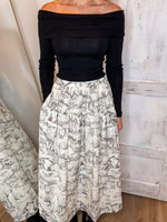 Load image into Gallery viewer, Keeping Faith Black &amp; Ivory Printed Maxi Skirt
