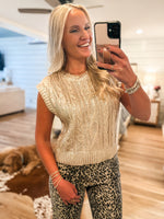 Load image into Gallery viewer, Time To Shine Gold Metallic Sleeveless Sweater
