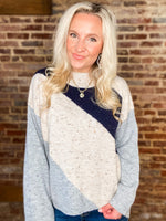 Load image into Gallery viewer, Nights With You Taupe &amp; Navy Mock Neck Sweater

