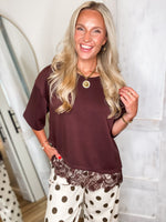Load image into Gallery viewer, Coming Around Brown Luxe Lace Tee
