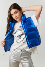 Load image into Gallery viewer, Your Type Royal Blue Metallic Puffer Vest
