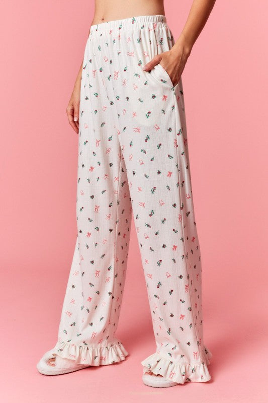 Christmas Pointelle Ribbed Ruffle L/S PJ Set