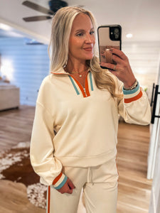 Called It Ivory Contrast Pullover & Lounge Pant Set