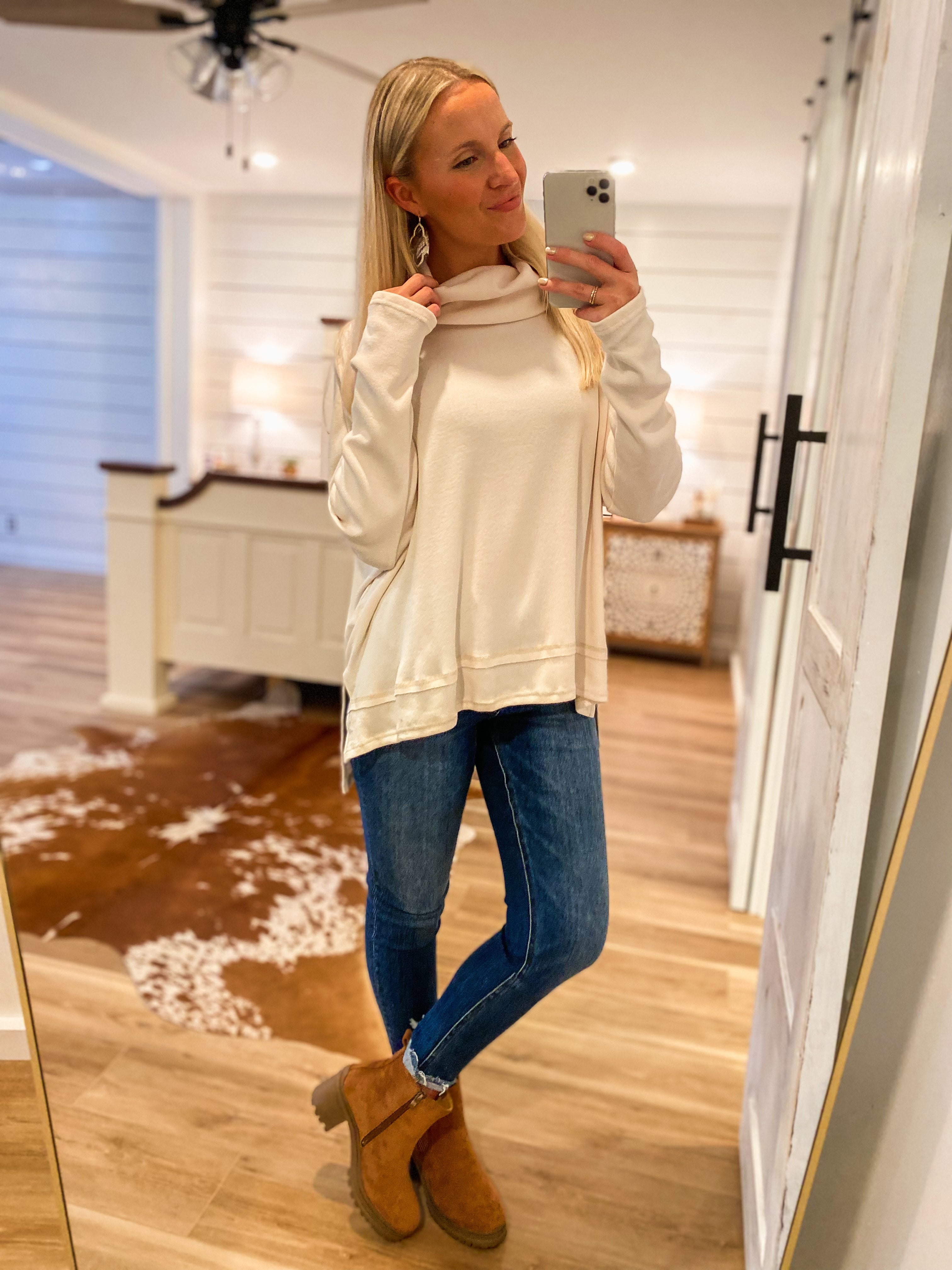 With My Best Cream Cowlneck Long Sleeve Blouse