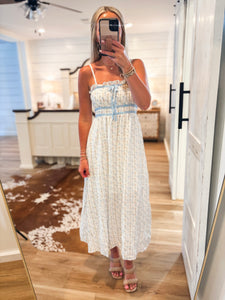 Sweet Occasion White & Powder Blue Bow Midi Dress