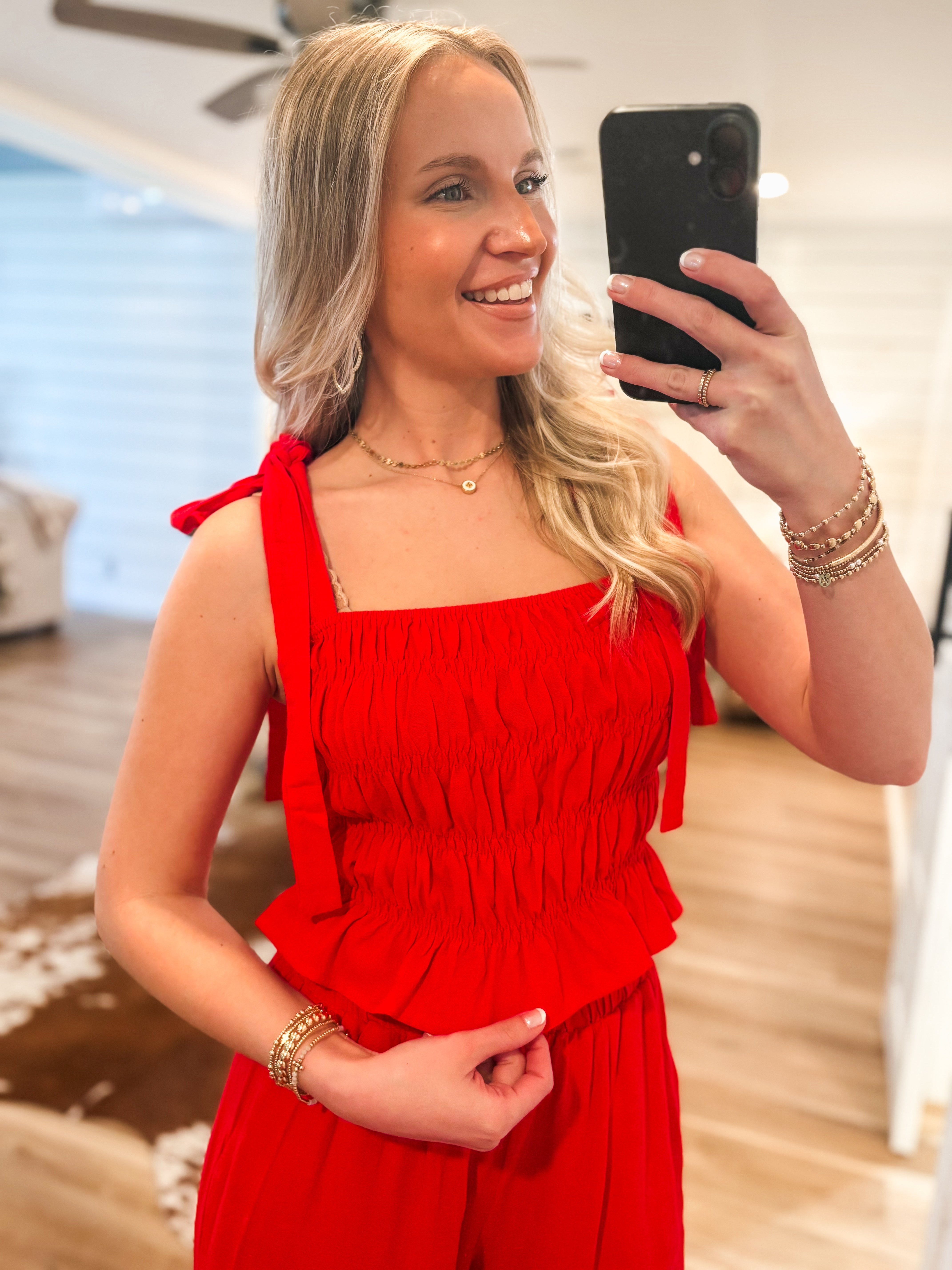 New Adventure Red Linen Tank & Lounge Pant Set