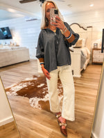 Load image into Gallery viewer, Carrying On Navy Stripe Half Zip Blouse
