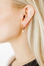 Load image into Gallery viewer, Huggie Charm Earrings - Esther Cross Clear
