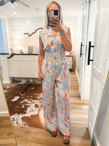 Get To You Blue Paisley Jumpsuit