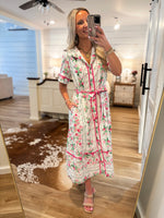 Load image into Gallery viewer, Gazing Over White/Pink Floral Midi Dress
