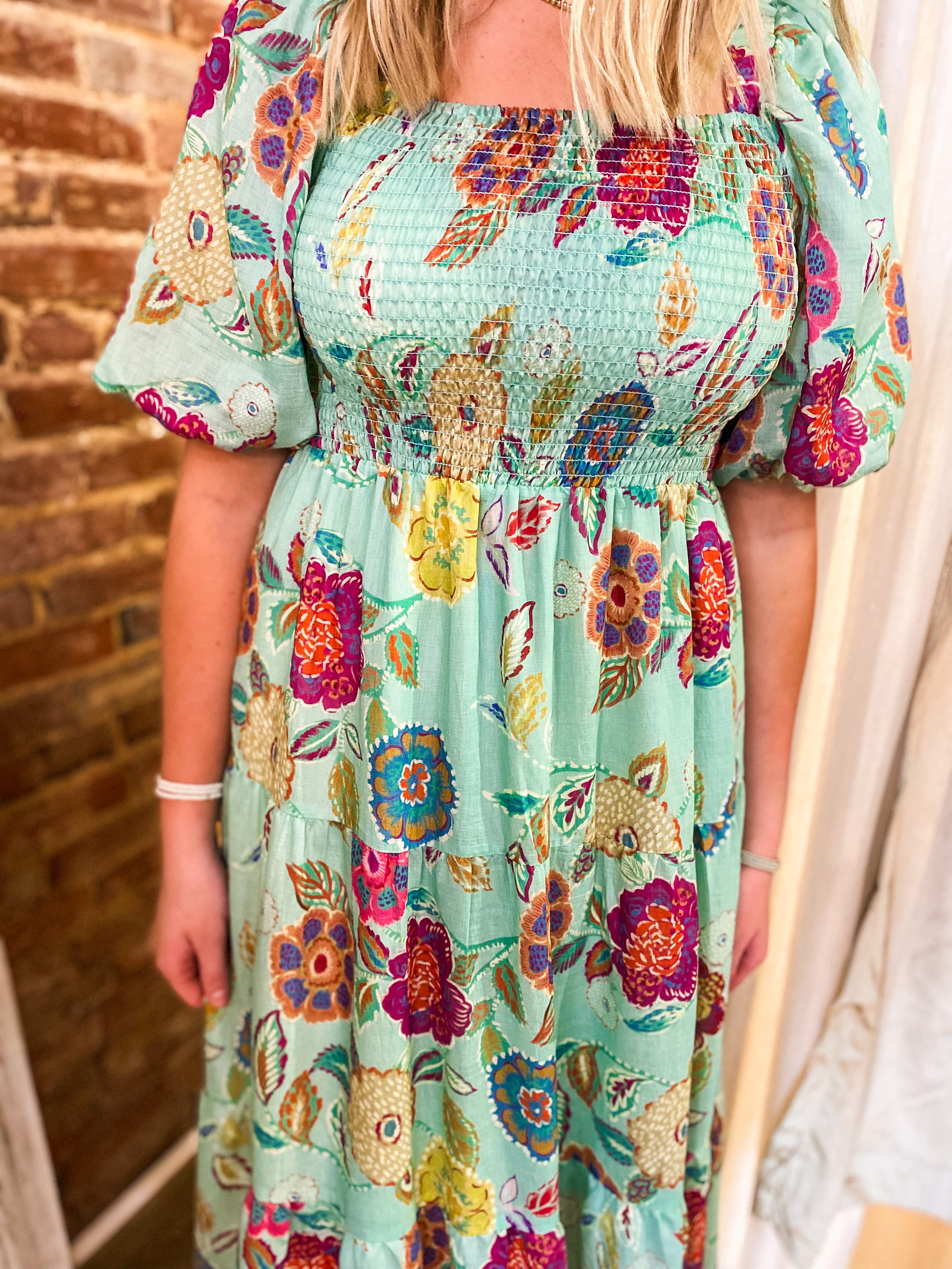 Be My Guest Teal Floral THML Maxi Dress