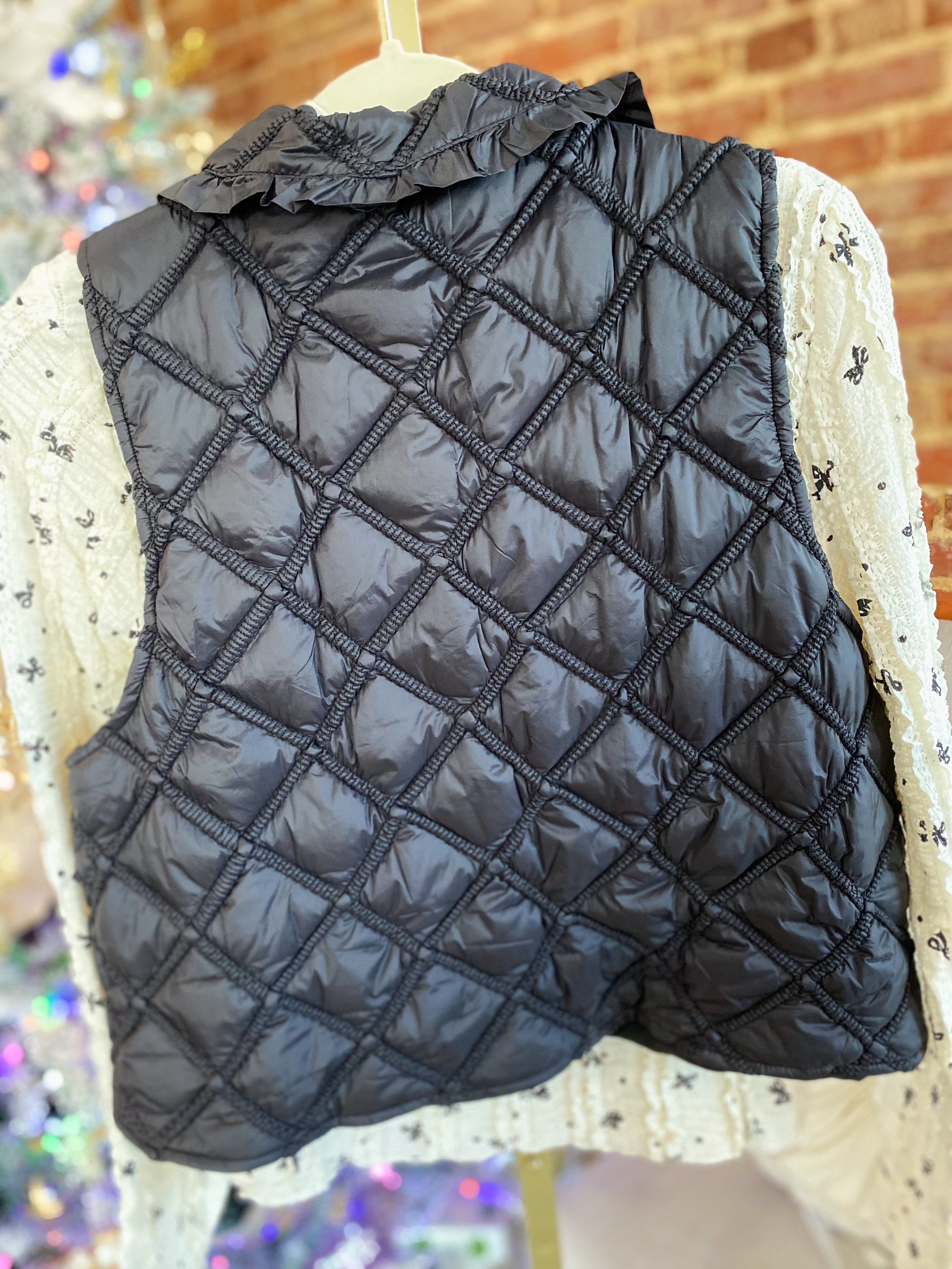 Always Mine Bow Tie Black Quilted Vest