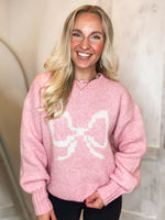 Load image into Gallery viewer, Cling To You Pink Bow Graphic Sweatshirt
