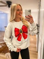 Load image into Gallery viewer, Santa Bow Gray Simply Southern Sweatshirt
