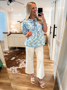 Hopeful Wishes Blue Floral Bow Blouse