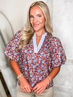 Load image into Gallery viewer, Taking It Rouge Floral Blouse
