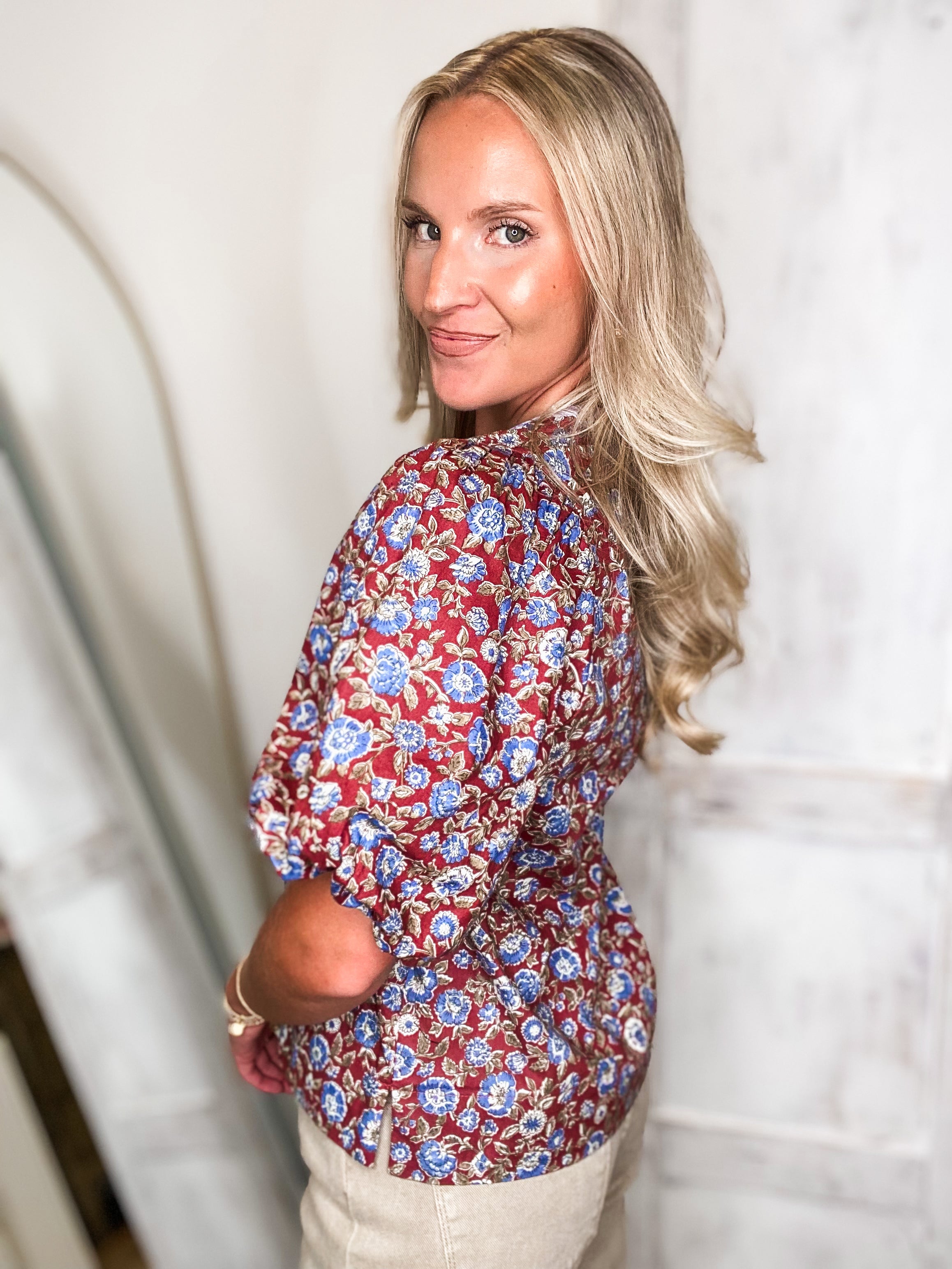 Taking It Rouge Floral Blouse