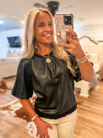 Load image into Gallery viewer, Knew More Black Faux Leather Blouse
