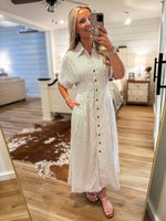 Load image into Gallery viewer, Right Here Pink/Green Stripe THML Midi Dress
