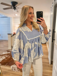 Best Impression Periwinkle Floral Blouse