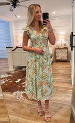 Load image into Gallery viewer, Deciding Today Aqua Floral Midi Dress
