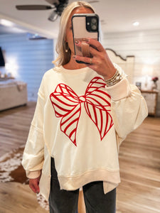 Candy Cane Lane Ivory Bow Pullover