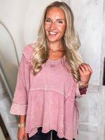 Load image into Gallery viewer, Time For It Mauve Mineral Washed Easel Blouse
