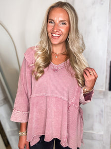 Time For It Mauve Mineral Washed Easel Blouse