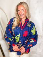 Load image into Gallery viewer, Fine Here Royal Blue Floral L/S Blouse
