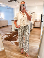 Load image into Gallery viewer, Ecru/Brown Zebra Wide Leg Denim Pant
