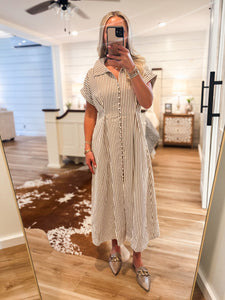 Taking Risks Brown Stripe Midi Dress