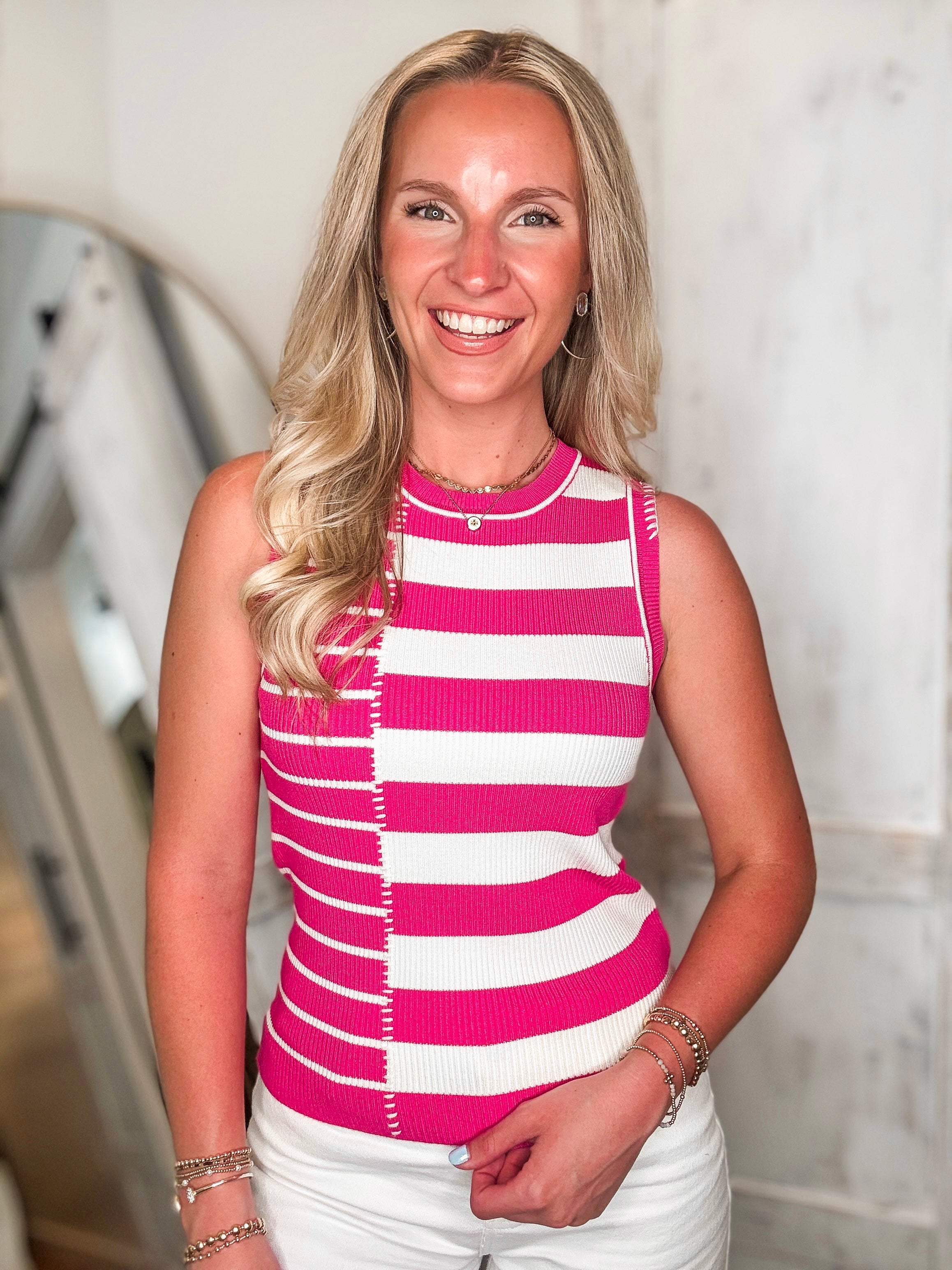 Thankful For You Pink & White Striped Tank