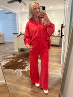 Load image into Gallery viewer, All In Red Pullover &amp; Cargo Lounge Pant Set
