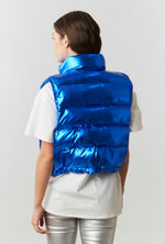 Load image into Gallery viewer, Your Type Royal Blue Metallic Puffer Vest
