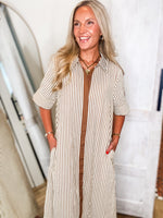 Load image into Gallery viewer, Far Behind Brown Stripe Maxi Dress
