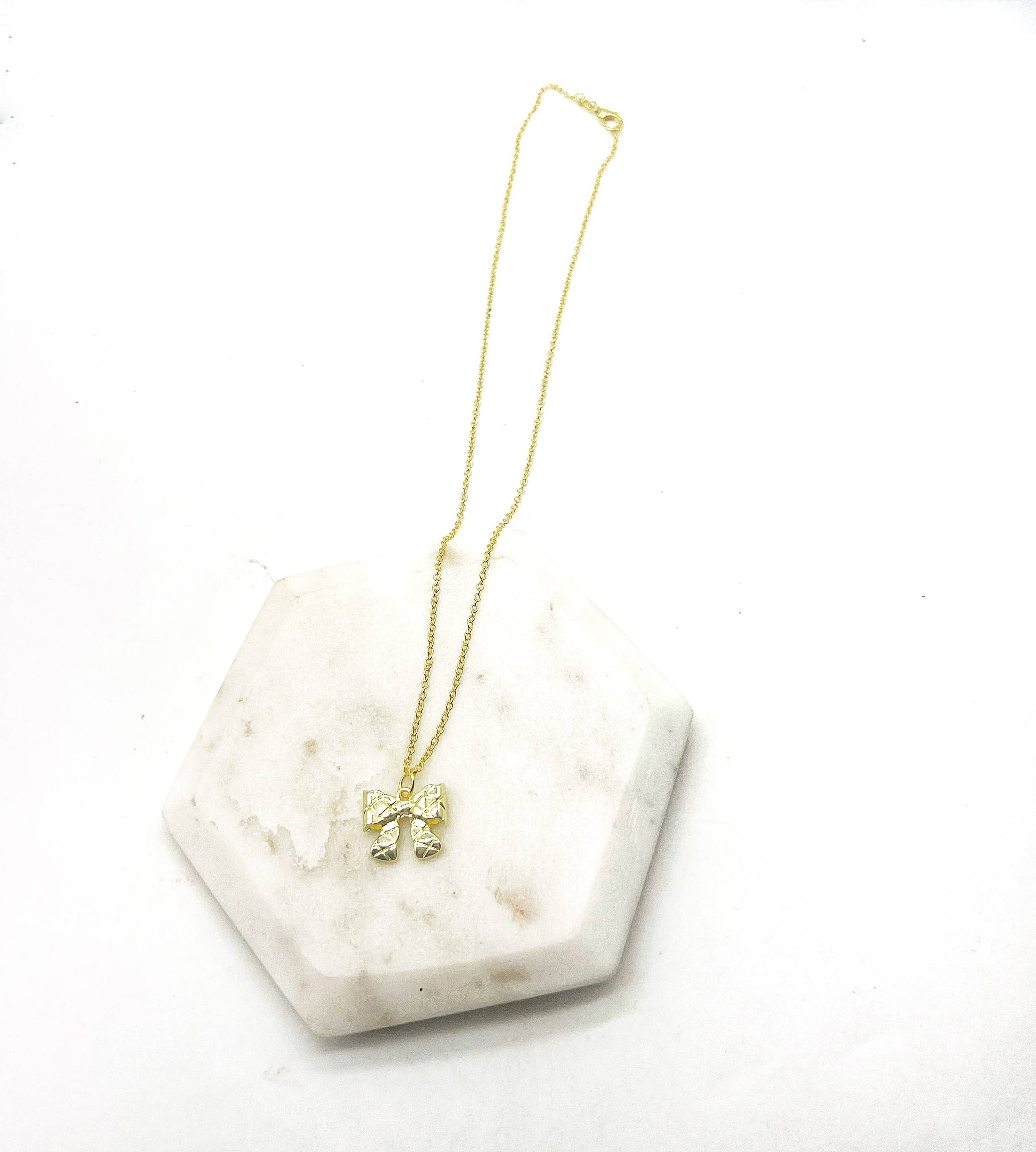 Gold Quilted Bow Necklace Holidays