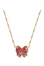Load image into Gallery viewer, Haley Scarlet Red Mother of Pearl Gold Bow Pendant Necklace
