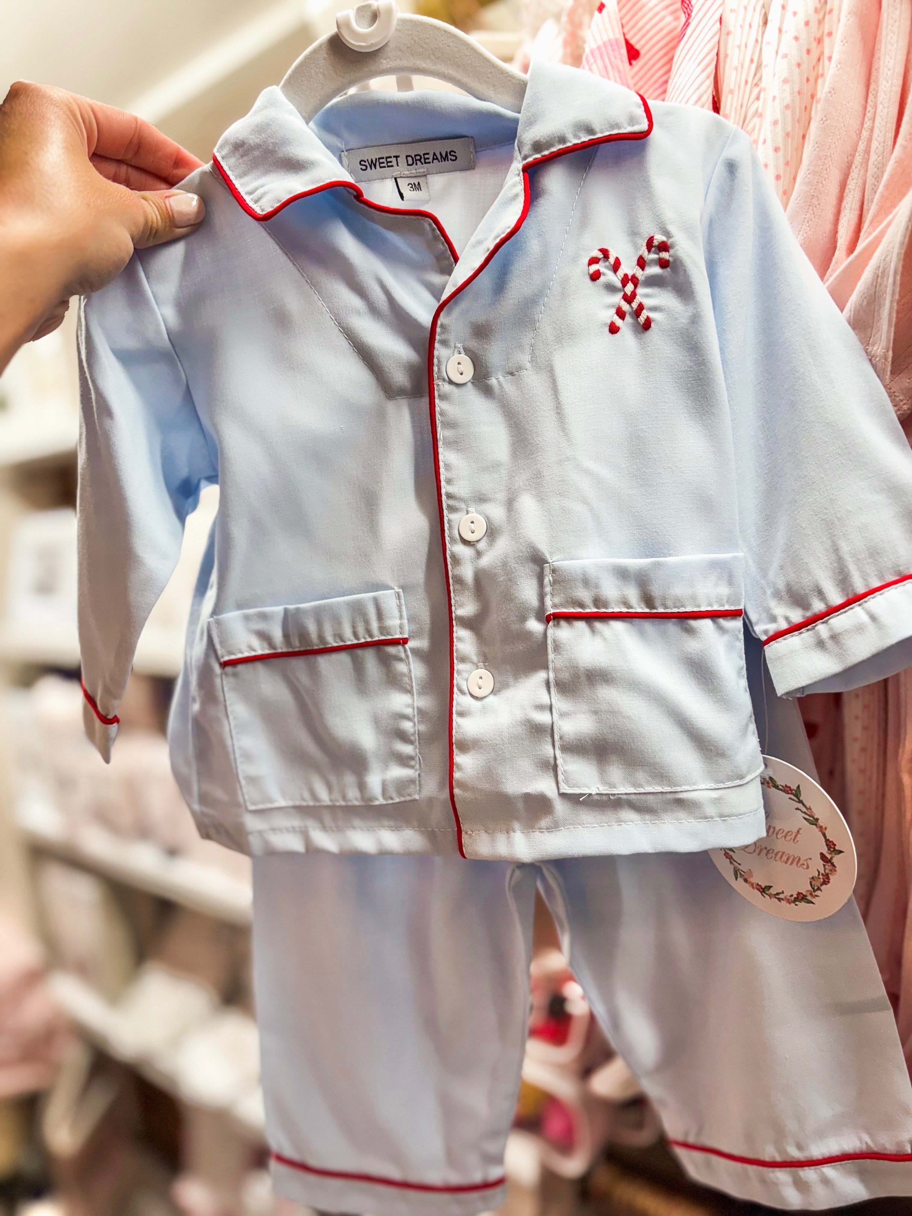 Boys Embroidered Candy Cane Christmas Pj's Set