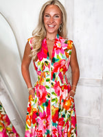 Load image into Gallery viewer, Summer Plans Multi Floral Front Zip Midi Dress
