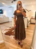 Load image into Gallery viewer, Saving Time Brown Plaid Midi Dress
