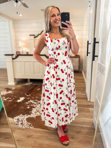 So Sweet Cherry Print Midi Dress