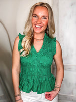 Load image into Gallery viewer, Take Your Place Kelly Green Peplum Blouse

