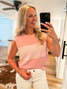 Met My Match Powder Pink Knit Vest Blouse