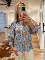 Load image into Gallery viewer, Passing By Light Blue Floral Button Down Blouse
