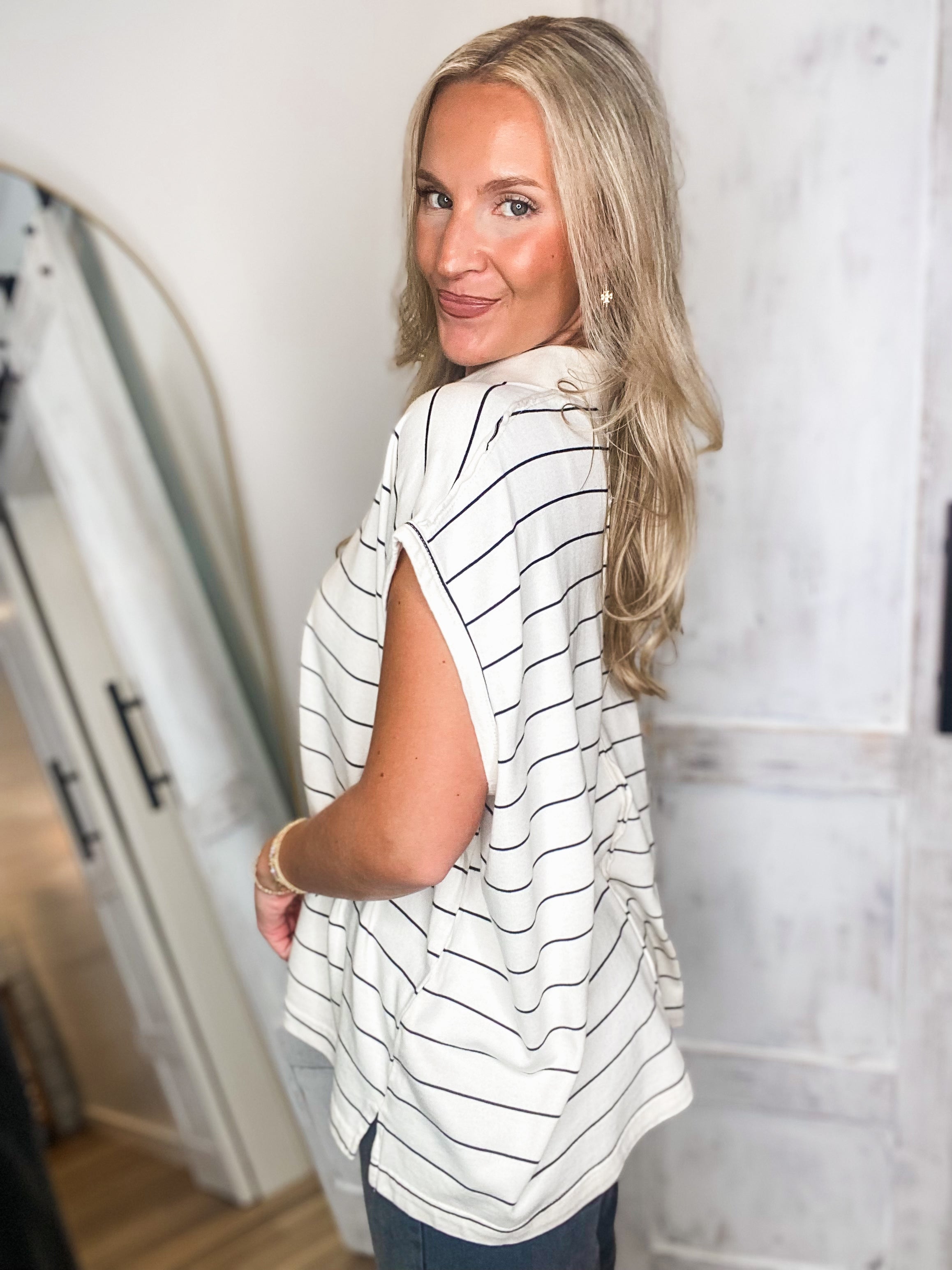 Keep Going White Stripe Polo Top