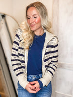 Load image into Gallery viewer, Bring It Oat &amp; Navy Stripe Knit Jacket
