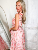 Load image into Gallery viewer, Get Going Pink Floral Organza Midi Dress
