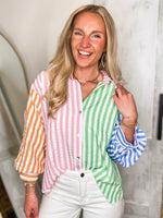Load image into Gallery viewer, Want You To Know Stripe Color Block Button Down Blouse
