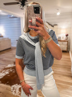 Load image into Gallery viewer, Follow Along Powder Blue/Navy S/S Sweater
